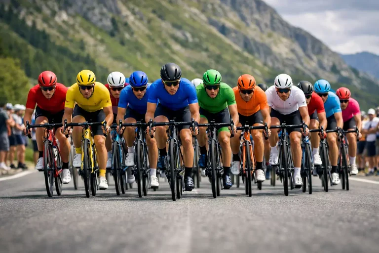 Wielrenpeloton in actie tijdens een bergetappe met overlappende weddenschapkansen