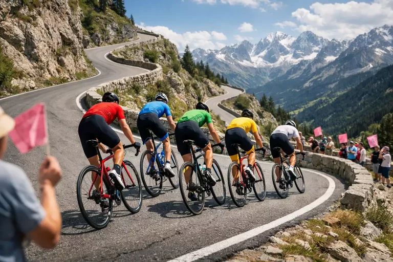 Wielrenners beklimmen een steile Italiaanse bergpas tijdens de Giro d'Italia