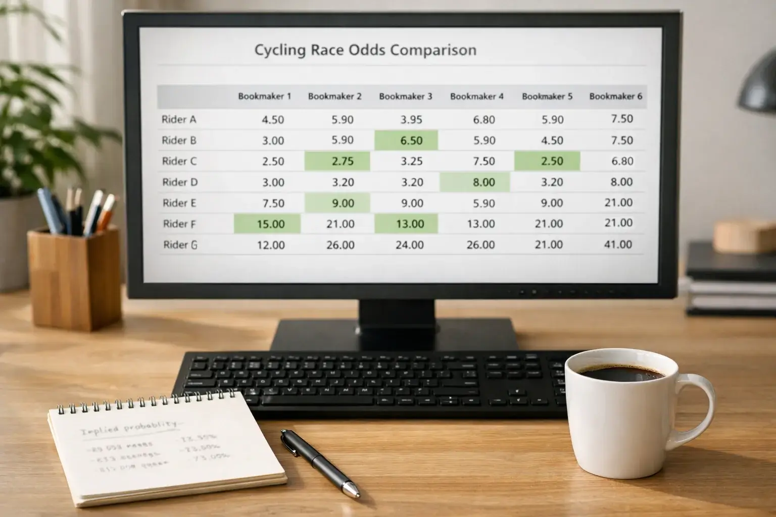 Scherm met odds vergelijking tussen verschillende bookmakers