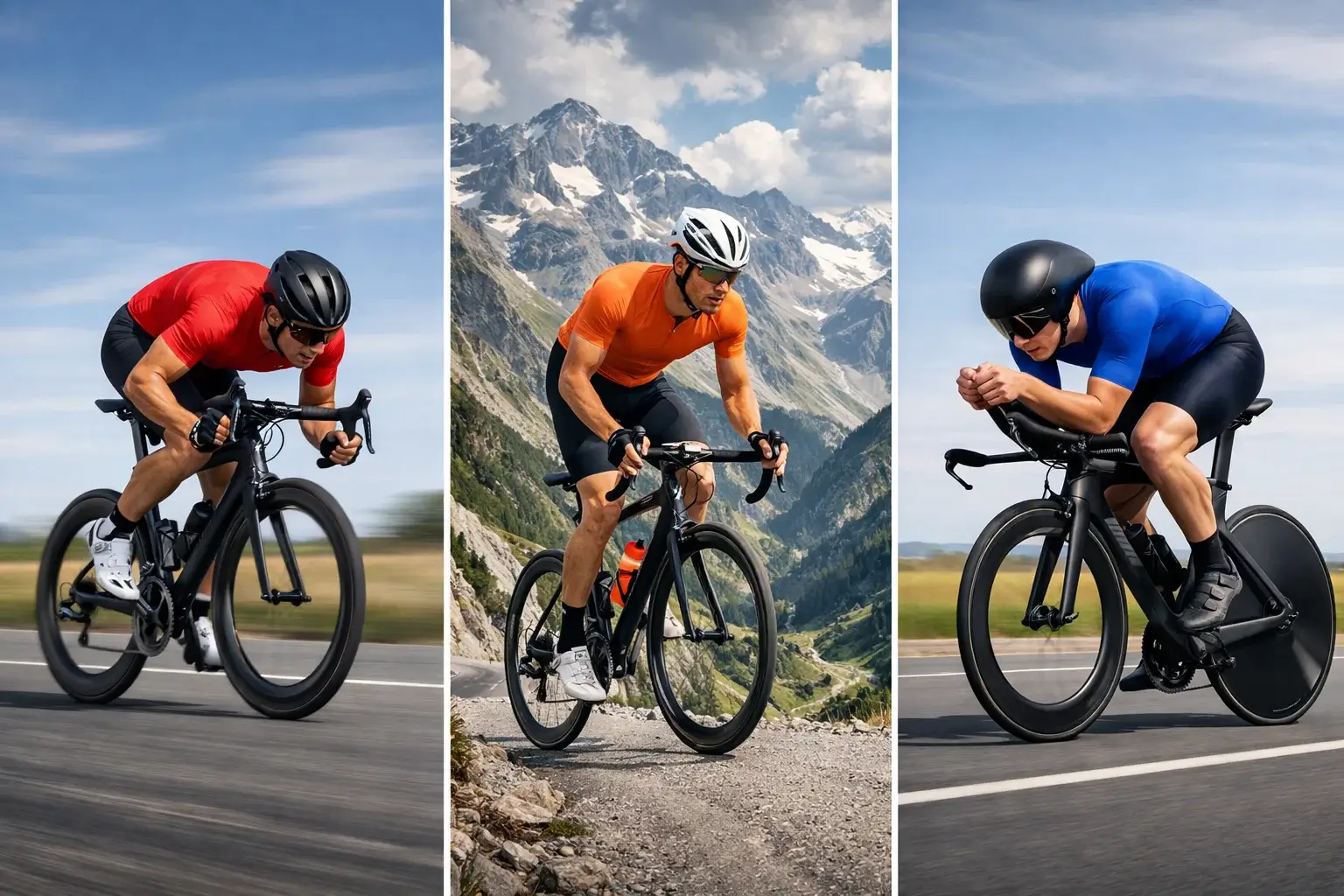 Verschillende wielrenners: sprinter, klimmer en tijdrijder in actie